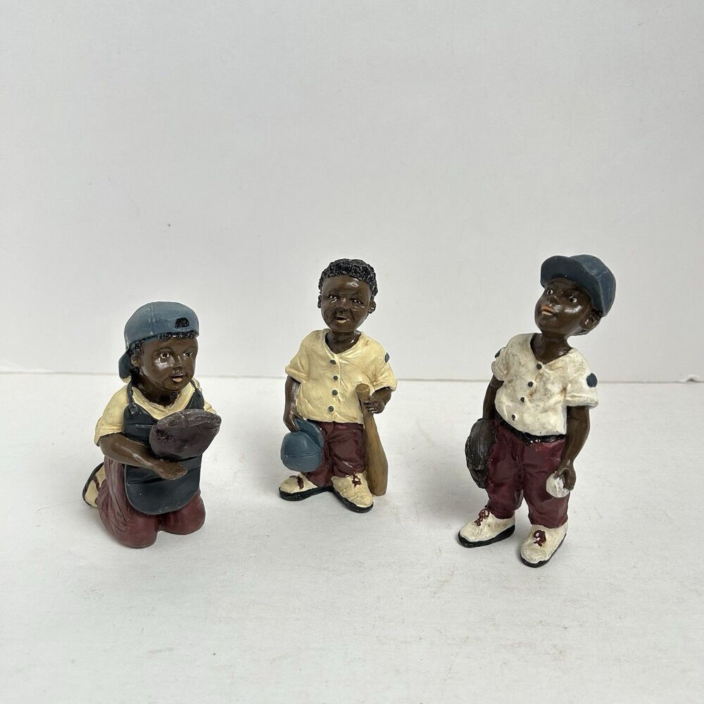 Vintage African American Resin Figures 3 Boys Playing Baseball